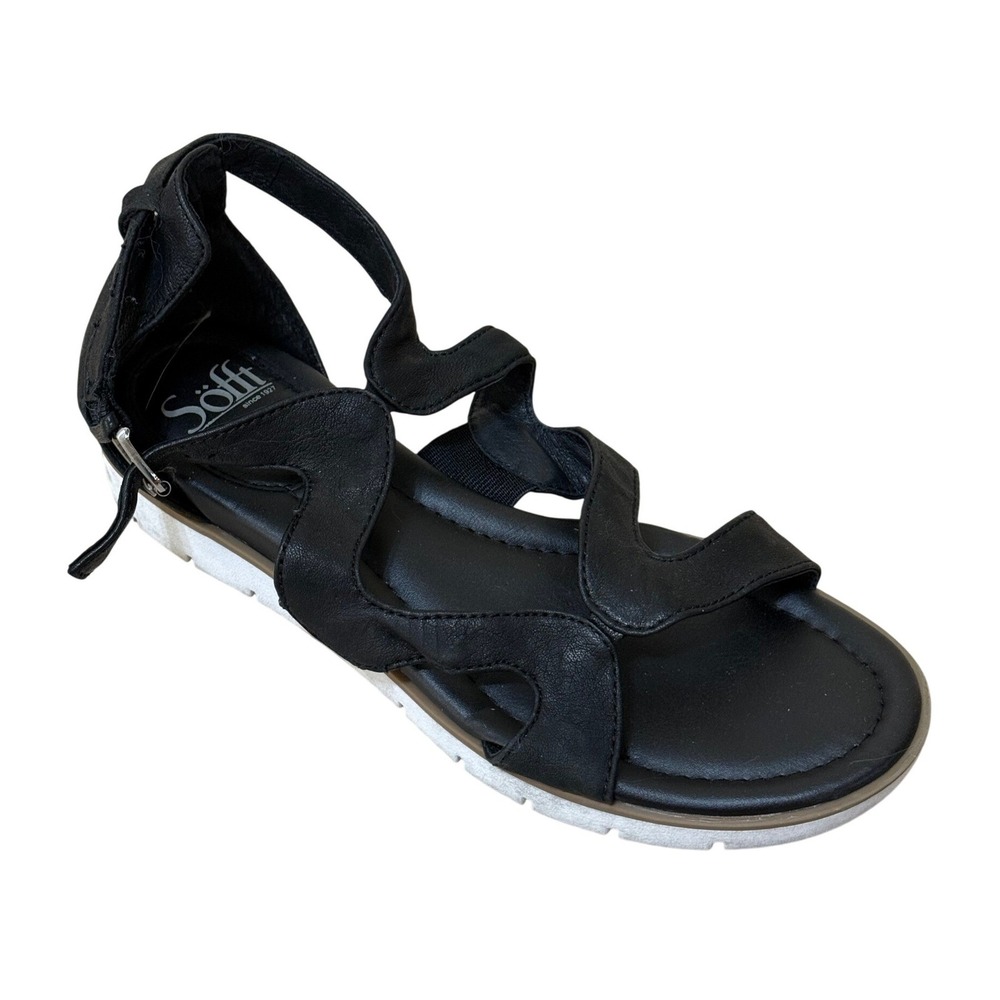 Sofft Women Gladiator Sandals 9M Black Leather Wavy Straps Sporty Comfort